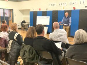 Mayor addresses audience of Troy residents during ARPA meeting at Troy Prep